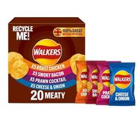 Giant Crisps Multipack Snack Box Pack of 20 x 25g Assorted Meaty Walkers Crisps Bulk Buy Multipack Crisps Potato Snacks for Party, Office, Movie Nights & School Lunchbox