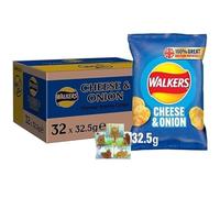 Giant Crisps Multipack Snack Box - Pack of 32 x 32.5g Assorted Cheese & Onion Walkers Crisps Bulk Buy Multipack Crisps Potato Snacks with Handcrafted One Random Birthday card with envelop