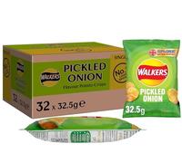 Giant Crisps Multipack Snack Box - Pack of 32 x 32.5g Assorted Pickled Onion Walkers Crisps Bulk Buy Multipack Crisps Potato Snacks for Party
