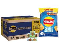 Giant Crisps Multipack Snack Box - Pack of 32 x 45g Assorted Cheese & Onion Walkers Crisps Bulk Buy Multipack Crisps Potato Snacks with Handcrafted One Random Birthday card with envelop
