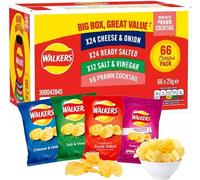 Giant Crisps Multipack Snack Box - Pack of 66 x 25g Assorted Classic Walkers Crisps Bulk Buy Multipack Crisps Potato Snacks with Handcrafted One Random Birthday card with envelop