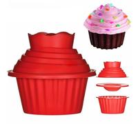 Giant Cupcake Mold 3-Pack, Jumbo Silicone Cupcake Baking Set for Easy Decorating, Non-Stick Large Cake Pan for Oven, Microwave & Freezer, Reusable Home Bakeware Kit (7.09 x 7.49 Inch) (Red)