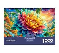Giant Dahlia, Waterfall, Cabin Amid Vivid Forest And Sky 1000-Piece Jigsaw Puzzle Multicolor Style - Ideal for Men, Women, Elders & Seniors 70x50cm/1000pcs