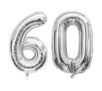 Giant Digital Number 60 Silver Balloons, 60th Birthday Decorations for Men or Women, Large Foil Mylar Big Number Balloons 40 Inch for Birthday Party Anniversary Supplies Decorations