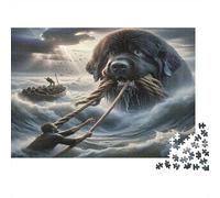 Giant Dog Pulling Boat 1000 Pieces Jigsaw Puzzle for Adults, Non-Reflective Paper, Rescue Dog, Educational Brain Teaser, Family Activity, Boosts Fine Motor Skills for All 52x38cm/1000pcs