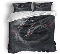 Giant Dragon Bedding Set For Boys Girls,Black Double Kids Duvet Cover 200×200Cm 3D Printed Soft Microfibre Polyester Comforter With Zipper Teens Quilt Cover 2 Pillowcases 50×75Cm