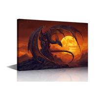 Giant Dragon Canvas Wall Art Dragon God Paintings Prints on Canvas Modern Artwork Pictures Wall Ar for Living Room Bedroom Pterodactyl Wall Decor Giclee Framed Ready to Hang 36x24 in