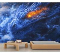Giant Dragon Mural Blue Giant Dragon Wallpaper Mysterious Creature Wall Mural Extra Large Panoramic Wallpaper Hotel Restaurant Lobby Custom Wall Paper (Non-self-Adhesive)