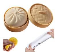 Giant Dumpling Squeez-e Toy, Jumbo Dumpling Squish-y Toy with Steamer Box, Large Dumplings Stress Ball Sensory Toys for Adults, Anxiety Relief Squeez-e Toys for Decompression and Sensory Play