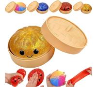 Giant Dumpling Squish-y,4 Inch Jumbo Glitter Squish-y Dumpling Toys with Steamer Case, Rainbow Mystery Squishies Bun,Anxiety Relief Fidget, Soft Sensory Fidget for Adults, Easter Basket Stuffer Gift