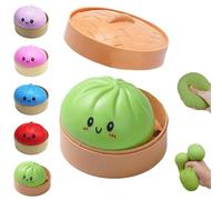 Giant Dumpling Squish-y,Cute Anxiety Relief Fidget Toy,Soft Jumbo Squish-y Steamed Bun with Steamer Box,Decompression Dough for Adults& Kids