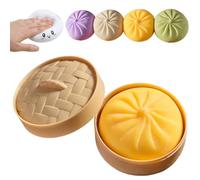 Giant Dumpling Squish-y, Mega Rainbow Dumplings Toy with Steamer Box, Giant Squish-y Dumpling, Large Stress Relief Sensory Ball for Adults & Kid, Soft Squeeze Decompression Dough Fidget Toys (yellow)