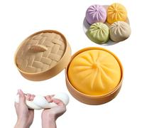 Giant Dumpling Squishy, Anxiety Relief Fidget Large Dumpling Stress Ball, Soft Squeeze Decompression Big Squishy Dumpling Dough with Food Steamer (Yellow)