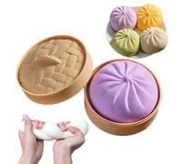 Giant Dumpling Squishy, Anxiety Relief Fidget Large Dumpling Stress Ball, Soft Squeeze Decompression Big Squishy Dumpling Dough with Food Steamer (Purple)