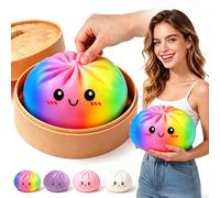 Giant Dumpling Squishy, Big Jumbo Dumpling Squishy Large Huge Mega Dumplings Big Size 6 Inch Rainbow Dumplings Stress Ball with Steamer Soft Slow Rising Stress Relief Fidget For Adults (Colorful)