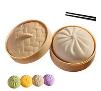 Giant Dumpling Squishy, Colorful Dumplings Stress Relief Sensory Ball with Steamer, Squeeze Dough Ball Fidget Sensory Toy, Bun Stretchy Decompression Toys for Adults Kids white 1 Pcs