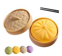 Giant Dumpling Squishy, Colorful Dumplings Stress Relief Sensory Ball with Steamer, Squeeze Dough Ball Fidget Sensory Toy, Bun Stretchy Decompression Toys for Adults Kids yellow 1 Pcs