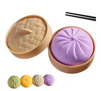 Giant Dumpling Squishy, Colorful Dumplings Stress Relief Sensory Ball with Steamer, Squeeze Dough Ball Fidget Sensory Toy, Bun Stretchy Decompression Toys for Adults Kids purple 1 Pcs