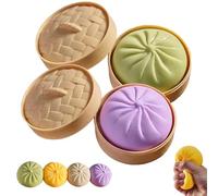 Giant Dumpling Squishy, Colorful Giant Glitter Squishy Dumpling Toy, Dumplings Squishys Large with Steamer Box, Jumbo Dumplings Stress Ball for Adults & Kids (Green+Purple)
