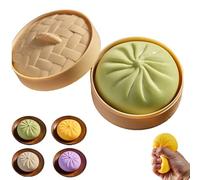 Giant Dumpling Squishy Fidget Toy with Steamer Case - Jumbo Steamed Bun Sensory Stress Relief Ball - Novelty Desk Squeeze Anxiety Relief Gift (Green)