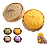 Giant Dumpling Squishy Fidget Toy with Steamer Case - Jumbo Steamed Bun Sensory Stress Relief Ball - Novelty Desk Squeeze Anxiety Relief Gift (Yellow)