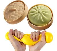 Giant Dumpling Squishy,Giant Glitter Mystery Dumpling Squishy,Jumbo Dumpling Squishy Toy with Steamer Box,Relief Fidget Toy,Soft Squeeze Decompression Dough,for Adults & Kids (Green)