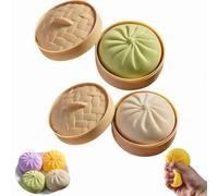 Giant Dumpling Squishy, Jumbo Dumpling Squishy Toy with Steamer Box, Mega Mystery Dumplings, Soft Squeeze Decompression Dough, Large Stress Relief Sensory Ball for Adults & Kids (Green+White)