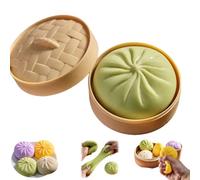 Giant Dumpling Squishy, Jumbo Dumpling Squishy Toy with Steamer Box, Sensory Dumplings Toy for Kids & Adults, Soft Squeeze Decompression Dough (Green)