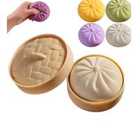 Giant Dumpling Squishy Jumbo Soft Squeeze Toy with Steamer Box, Anxiety Relief Fidget Toy, Large Stress Relief Sensory Ball For Adults & Kids (White)