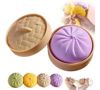 Giant Dumpling Squishy, Jumbo Toy with Steamer Box, Glitter, Large Stress Relief Sensory Ball for Adults & Kids, Soft Squeeze Decompression Dough(Purple)