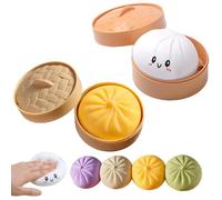 Giant Dumpling Squishy, Mega Dumplings Toy with Steamer Box, Colorful Squishy Dumpling, Large Stress Relief Sensory Ball for Adults and Kid, Soft Squeeze Decompression Dough Fidget Toys (Yellow+White)