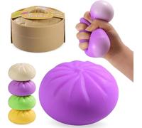 Giant Dumpling Squishy, Mega Dumplings Toy with Steamer Box, Colorful Squishy Dumpling, Large Stress Relief Sensory Ball for Adults and Kid, Soft Squeeze Decompression Dough Fidget Toys (purple)