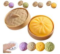 Giant Dumpling Squishy, Mega Dumplings Toy with Steamer Box, Colorful Squishy Dumpling, Large Stress Relief Sensory Ball for Adults and Kid (Yellow)