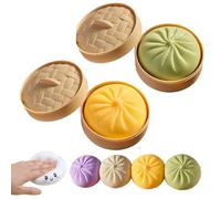 Giant Dumpling Squishy, Mega Dumplings Toy with Steamer Box, Colorful Squishy Dumpling, Large Stress Relief Sensory Ball for Adults and Kid, Soft Squeeze Decompression Dough Fidget Toys (Green+Yellow)