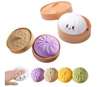 Giant Dumpling Squishy, Mega Dumplings Toy with Steamer Box, Colorful Squishy Dumpling, Large Stress Relief Sensory Ball for Adults and Kid, Soft Squeeze Decompression Dough Fidget Toys (Purple+White)