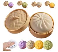 Giant Dumpling Squishy, Mega Dumplings Toy with Steamer Box, Colorful Squishy Dumpling, Soft Squeeze Decompression Dough Fidget Toys, Large Stress Relief Sensory Ball (White)