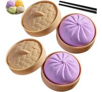 Giant Dumpling Squishy, Soft Squeeze Decompression Dough with Steamer Box (Purple+Purple)