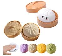 Giant Dumpling Squishy, Squishy Dumpling Fidget Sensory Stress Ball, Mega Dumplings with Steamer Box, Cute Steamer Bun Design, Glitter Dumplings Stress and Anxiety Relief for Adults (Beige+White)