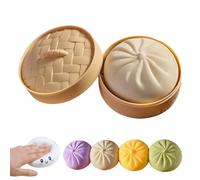 Giant Dumpling Squishy, Squishy Dumpling Fidget Sensory Stress Ball, Mega Dumplings with Steamer Box, Cute Steamer Bun Design, Glitter Dumplings Stress and Anxiety Relief for Adults (Beige)