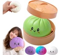 Giant Dumpling Squishy Stress Ball - 10 Inch Jumbo Slow Rising Decompression Dough Fidget Toy - Soft Sensory Anxiety Relief Bao Bun Gift for Adults & Kids with Steamer Box (Green S: 10cm/4 Inch)