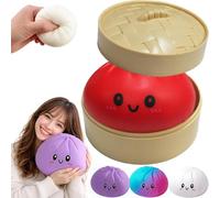 Giant Dumpling Squishy Stress Ball - 10 Inch Jumbo Slow Rising Decompression Dough Fidget Toy - Soft Sensory Anxiety Relief Bao Bun Gift for Adults & Kids with Steamer Box (Red S: 10cm/4 Inch)
