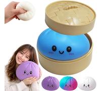 Giant Dumpling Squishy Stress Ball - 10 Inch Jumbo Slow Rising Decompression Dough Fidget Toy - Soft Sensory Anxiety Relief Bao Bun Gift for Adults & Kids with Steamer Box (Blue S: 10cm/4 Inch)