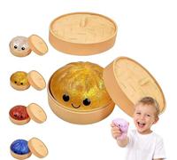 Giant Dumpling Squishy with Steamer Box, Large Glitter Bao Bun Stress Relief Fidget, Soft Sensory Squeeze Ball for Anxiety, Non-Edible Hand Exerciser, Desk Stress Decor (Gold)
