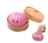 Giant Dumpling Squishy with Steamer Box, Mystery Squishy Dumpling Stress Ball, Colorful Sensory Fidget Toys, Soft Dough for Anxiety Relief, Decompression Desk Toys for Kids & Adults (Pink)