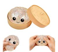 Giant Dumpling Squishy with Steamer Box, Mystery Squishy Dumpling Stress Ball, Colorful Sensory Fidget Toys, Soft Dough for Anxiety Relief, Decompression Desk Toys for Kids & Adults (White Glitter)