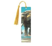 Giant Elephant by The Seaside Unique Double-Sided Artwork Printed Wooden Bookmarks, Artistic Book Accessories Birthday Presents for Men Women Presents for Book Lovers
