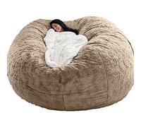 Giant Faux Fur Pouf Chair for Adults - Soft Plush Round Ottoman for Living Room - Cozy Lounger Cover 7 Feet (180 × 90 cm) Beige Stylish Furniture