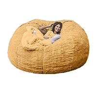 Giant Faux Fur Pouf Chair for Adults Soft Round Ottoman Cozy Living Room Furniture Yellow 5 Feet (135 × 65 cm) Plush Lounge Seat Stylish Home Décor