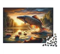 Giant Fish Sunset Jigsaw Puzzles 1000Pc Recycled Paper Adults Waterfall Nature Scene Puzzle Difficult Hard Challenge Family Educational Game Gifts for Men 38x26cm/1000pcs