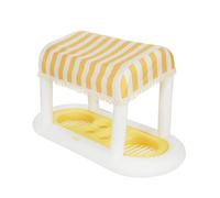 Giant Floating Yellow Cabana Stripe Drink Station, Removable Fabric Shade with Fringe, Perfect for Parties, Table-top Decorations and in-Pool Refreshments.